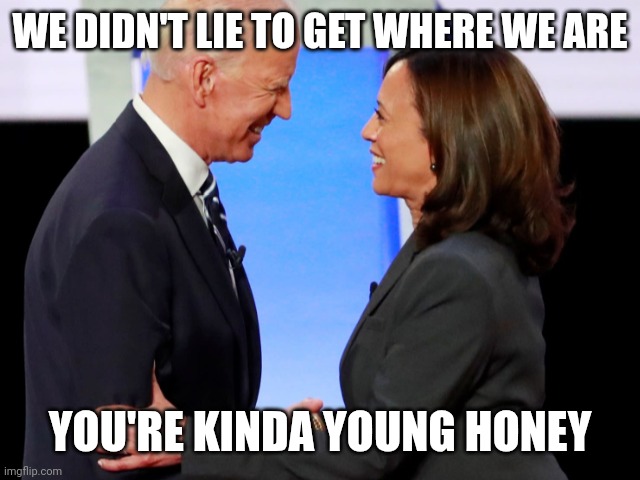 Biden Harris | WE DIDN'T LIE TO GET WHERE WE ARE YOU'RE KINDA YOUNG HONEY | image tagged in biden harris | made w/ Imgflip meme maker