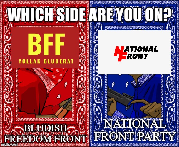 Shenanigans in Bergia | BLUDISH FREEDOM FRONT; NATIONAL FRONT PARTY | image tagged in which side are you on,suzerain | made w/ Imgflip meme maker