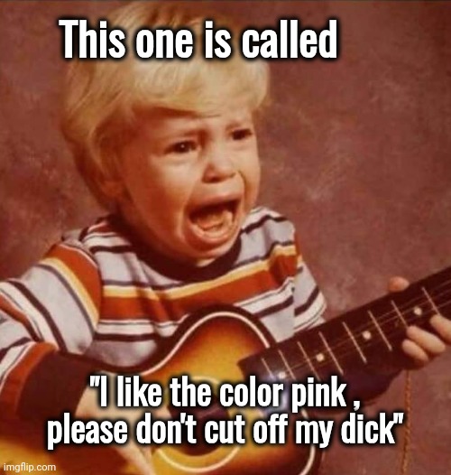Guitar crying kid | This one is called "I like the color pink , please don't cut off my dick" | image tagged in guitar crying kid | made w/ Imgflip meme maker