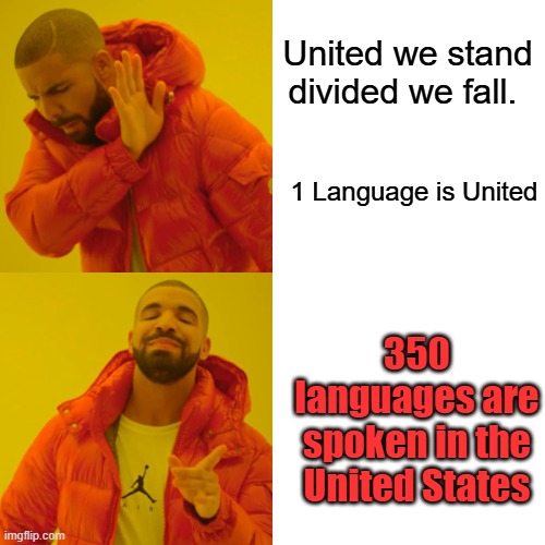 Multiculturalism  is not a asset, its a major cost financially and societal. | United we stand divided we fall. 1 Language is United; 350 languages are spoken in the United States | image tagged in memes,drake hotline bling | made w/ Imgflip meme maker