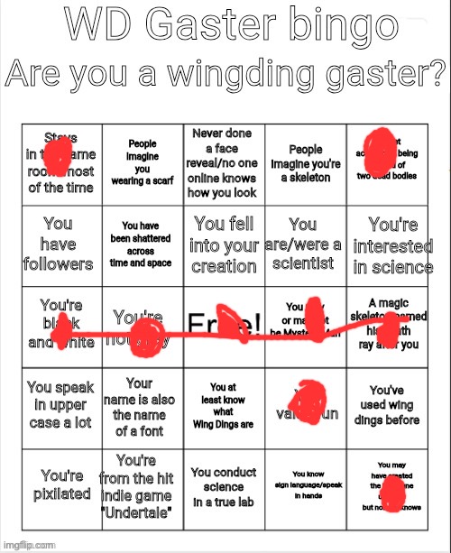 WD Gaster bingo | image tagged in wd gaster bingo | made w/ Imgflip meme maker