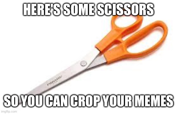 Scumbag Scissors | HERE'S SOME SCISSORS SO YOU CAN CROP YOUR MEMES | image tagged in scumbag scissors | made w/ Imgflip meme maker