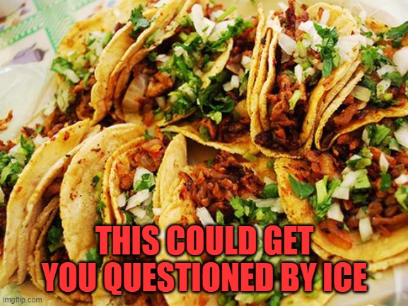 ICE tacos | THIS COULD GET YOU QUESTIONED BY ICE | image tagged in tacos | made w/ Imgflip meme maker