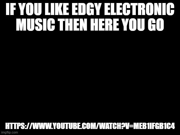 IF YOU LIKE EDGY ELECTRONIC MUSIC THEN HERE YOU GO; HTTPS://WWW.YOUTUBE.COM/WATCH?V=MEB1IFGB1C4 | made w/ Imgflip meme maker