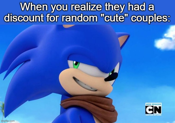 Remember when Sega adored breathtakingly A.T.T.R.A.C.T.I.V.E couples back in Sonic Adventure? | When you realize they had a discount for random "cute" couples: | image tagged in sonic meme,nostalgia,funny,memes,sonic,sega | made w/ Imgflip meme maker