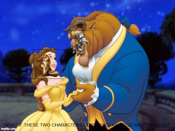 if kate and humphrey cosplayed as belle and the beast | image tagged in what is these two characters cosplayed as belle and the beast | made w/ Imgflip meme maker