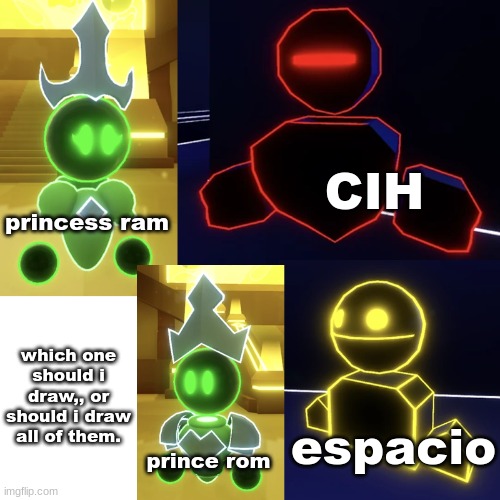 CIH; princess ram; which one should i draw,, or should i draw all of them. espacio; prince rom | made w/ Imgflip meme maker