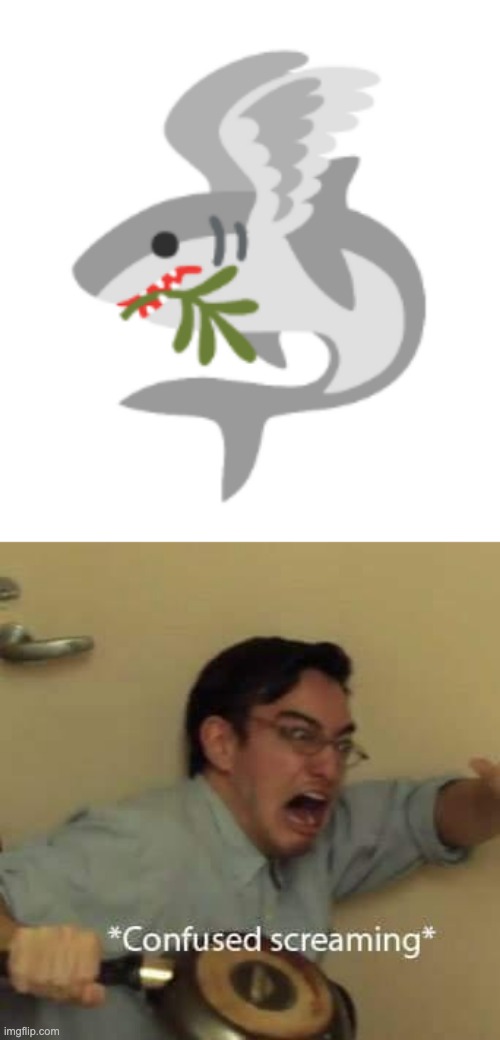 Should I run away or not? | image tagged in filthy frank confused scream,shark,dove,emoji | made w/ Imgflip meme maker