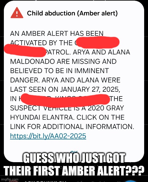 GUESS WHO JUST GOT THEIR FIRST AMBER ALERT??? | made w/ Imgflip meme maker