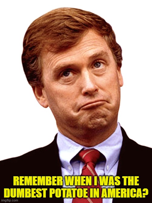 Dan Quayle unpresidented | REMEMBER WHEN I WAS THE DUMBEST POTATOE IN AMERICA? | image tagged in dan quayle unpresidented | made w/ Imgflip meme maker