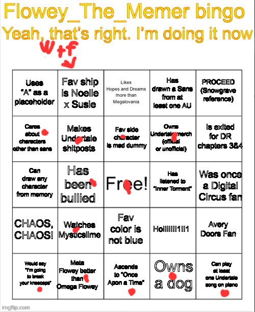 Flowey_The_Memer Bingo | image tagged in flowey_the_memer bingo | made w/ Imgflip meme maker