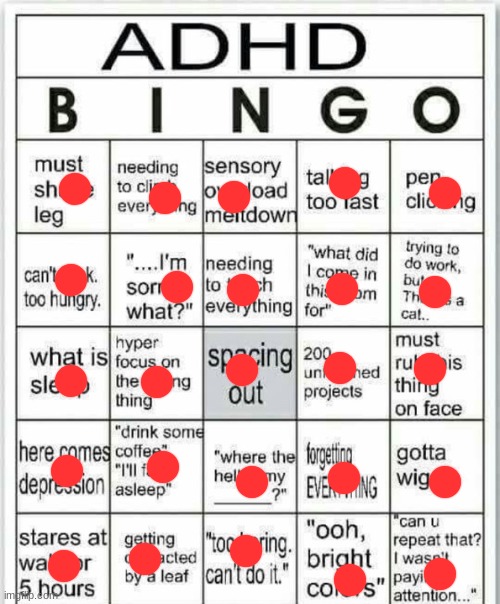 god damn i was rightfully diagnosed | image tagged in adhd bingo | made w/ Imgflip meme maker