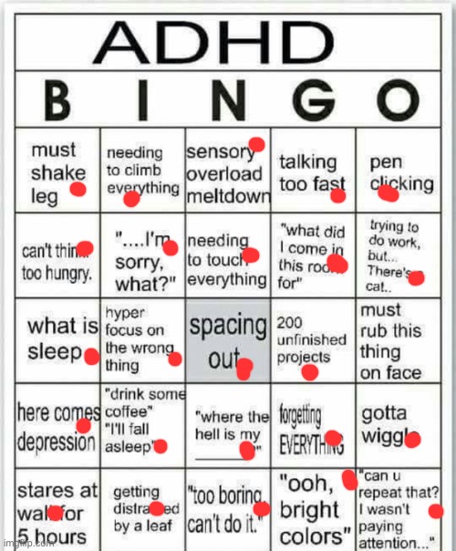 adhd bingo | image tagged in adhd bingo | made w/ Imgflip meme maker