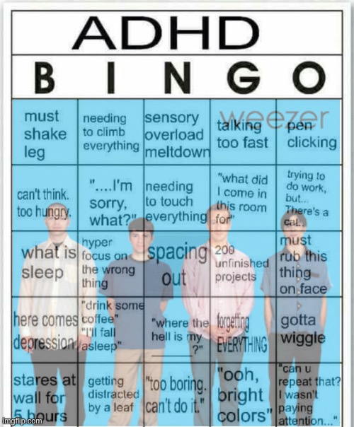 adhd bingo | image tagged in adhd bingo | made w/ Imgflip meme maker