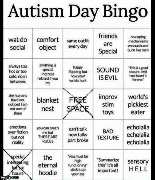 s | image tagged in autism bingo | made w/ Imgflip meme maker