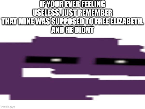 IF YOUR EVER FEELING USELESS, JUST REMEMBER THAT MIKE WAS SUPPOSED TO FREE ELIZABETH.
AND HE DIDNT | made w/ Imgflip meme maker