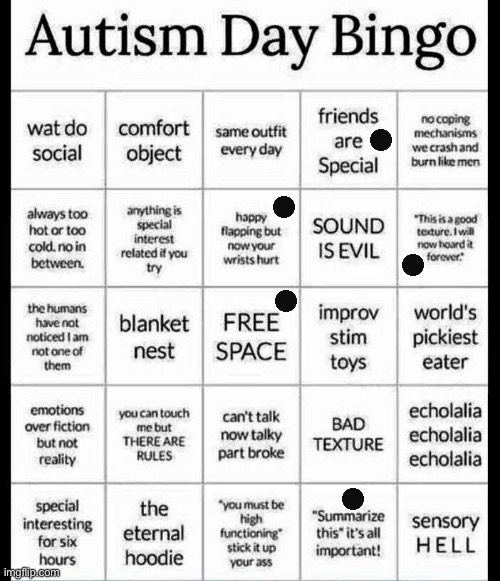 autism bingo | image tagged in autism bingo | made w/ Imgflip meme maker