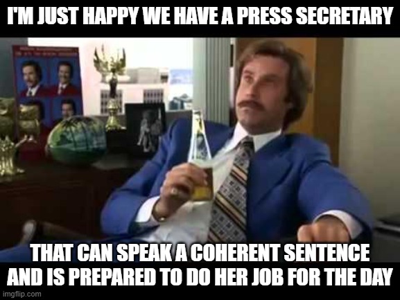 Well That Escalated Quickly Meme | I'M JUST HAPPY WE HAVE A PRESS SECRETARY THAT CAN SPEAK A COHERENT SENTENCE AND IS PREPARED TO DO HER JOB FOR THE DAY | image tagged in memes,well that escalated quickly | made w/ Imgflip meme maker