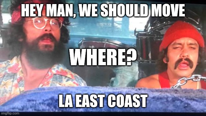 Wildfires Are Trying To Start All Over America | HEY MAN, WE SHOULD MOVE; WHERE? LA EAST COAST | image tagged in cheech and chong,forest management,hydrants,water pressure | made w/ Imgflip meme maker