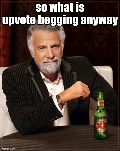 The Most Interesting Man In The World | so what is upvote begging anyway | image tagged in memes,the most interesting man in the world | made w/ Imgflip meme maker