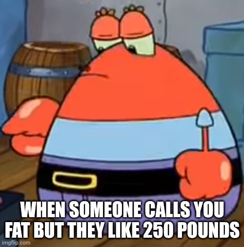 Why do people call me fat when I weigh the same as a black bear | WHEN SOMEONE CALLS YOU FAT BUT THEY LIKE 250 POUNDS | image tagged in fat mr krabs | made w/ Imgflip meme maker