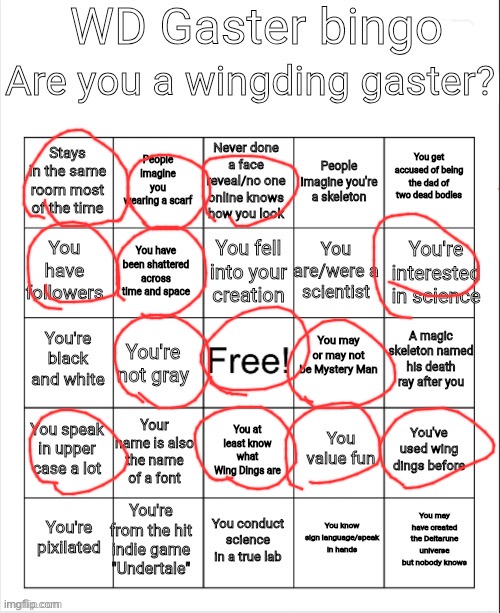 WD Gaster bingo | image tagged in wd gaster bingo | made w/ Imgflip meme maker