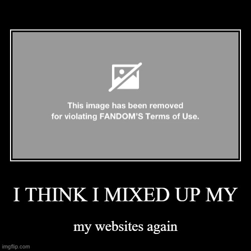 I THINK I MIXED UP MY | my websites again | image tagged in funny,demotivationals | made w/ Imgflip demotivational maker