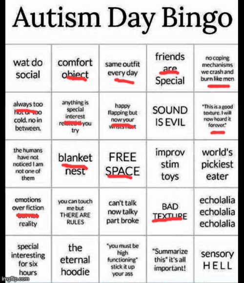 autism bingo | image tagged in autism bingo | made w/ Imgflip meme maker