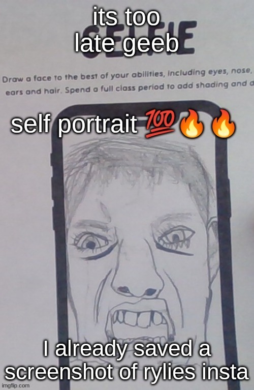 Self Portrait | its too late geeb; I already saved a screenshot of rylies insta | image tagged in self portrait | made w/ Imgflip meme maker