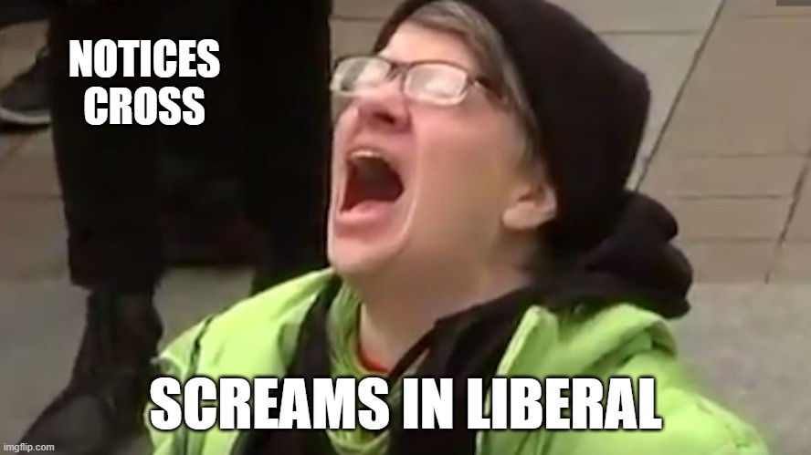 Screaming Liberal  | NOTICES
CROSS SCREAMS IN LIBERAL | image tagged in screaming liberal | made w/ Imgflip meme maker