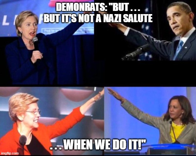 The Leftist Motto: Do as we say, not as we do; what's fair for us, ain't fair for you!                                           | DEMONRATS: "BUT . . . BUT IT'S NOT A NAZI SALUTE; . . . WHEN WE DO IT!" | image tagged in demonrat lament,sourgrapes | made w/ Imgflip meme maker