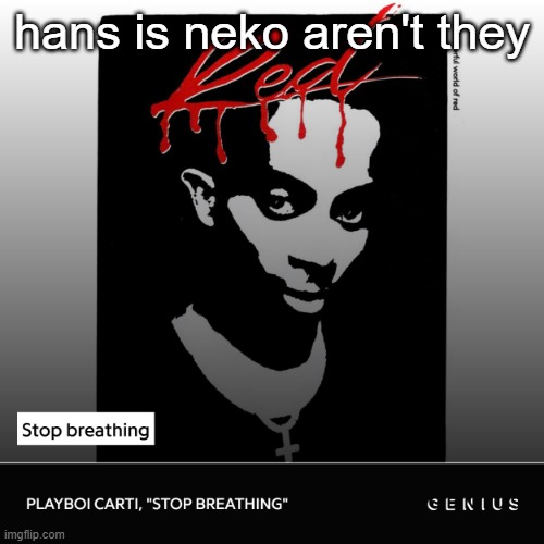 Stop Breathing | hans is neko aren't they | image tagged in stop breathing | made w/ Imgflip meme maker