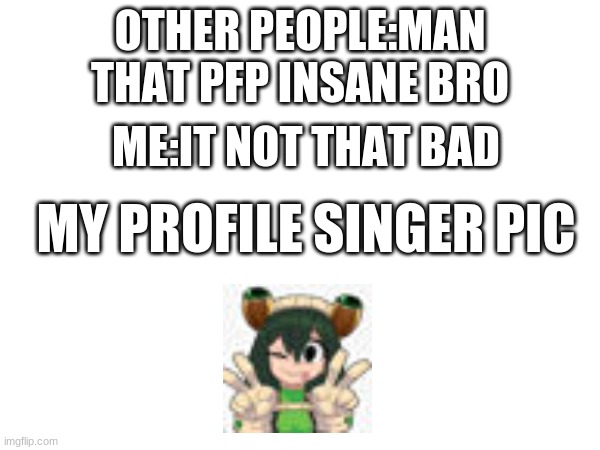 OTHER PEOPLE:MAN THAT PFP INSANE BRO; ME:IT NOT THAT BAD; MY PROFILE SINGER PIC | image tagged in funny | made w/ Imgflip meme maker