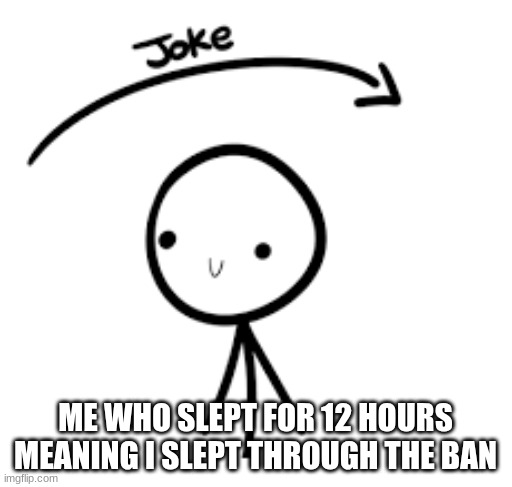 Joke Over Head | ME WHO SLEPT FOR 12 HOURS MEANING I SLEPT THROUGH THE BAN | image tagged in joke over head | made w/ Imgflip meme maker