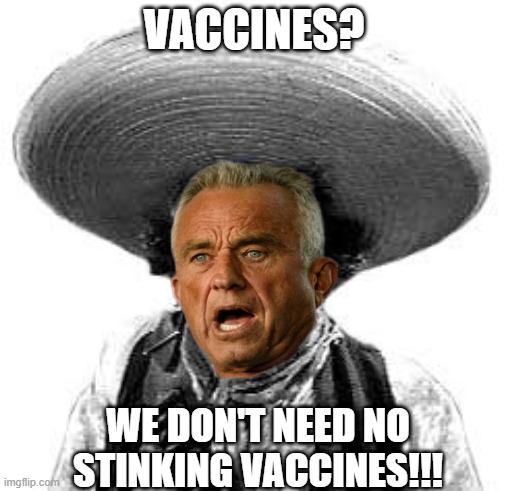 Tell Em Robert | VACCINES? WE DON'T NEED NO STINKING VACCINES!!! | image tagged in badges we dont need no stinking badges | made w/ Imgflip meme maker