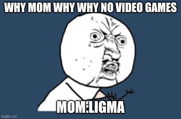 WHY!!!!!!!! | WHY MOM WHY WHY NO VIDEO GAMES; MOM:LIGMA | image tagged in ligma stigma | made w/ Imgflip meme maker