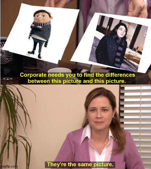 but hey, that's just a theory | image tagged in memes,they're the same picture,mcr,gerard way,gru,emo | made w/ Imgflip meme maker