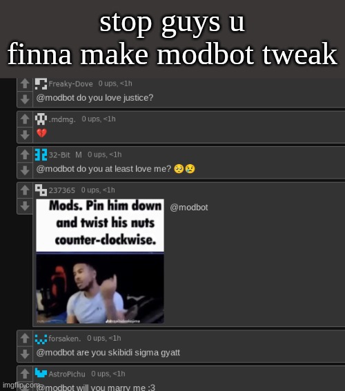 stop guys u finna make modbot tweak | made w/ Imgflip meme maker