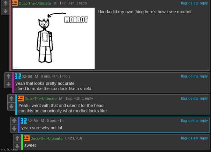 Here's what modbot officially looks like now (32_bit gave me permission) | made w/ Imgflip meme maker
