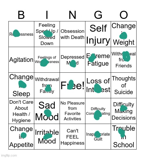 depression bingo 1 | image tagged in depression bingo 1 | made w/ Imgflip meme maker