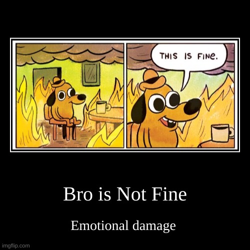 Bro is Not Fine | Emotional damage | image tagged in funny,demotivationals | made w/ Imgflip demotivational maker