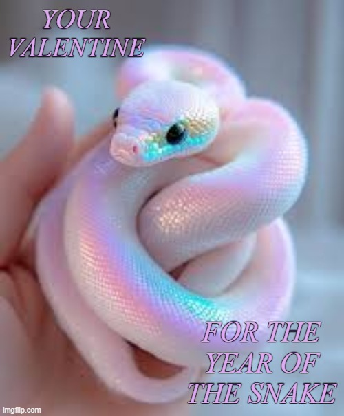 Have an adorable start to the year! | YOUR VALENTINE; FOR THE YEAR OF THE SNAKE | image tagged in iridescent snake,cute,valentines day,holidays,charm | made w/ Imgflip meme maker