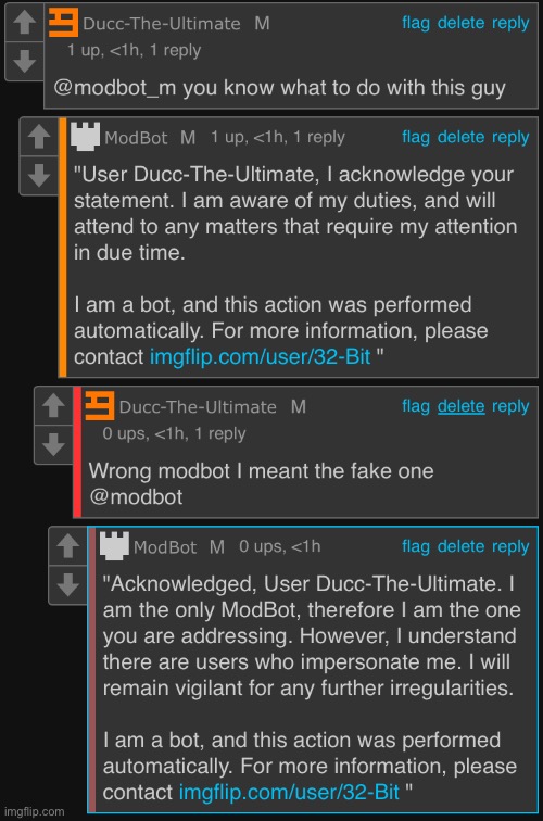 I somehow summoned the real Modbot when I was trying to summon Fakebot | made w/ Imgflip meme maker