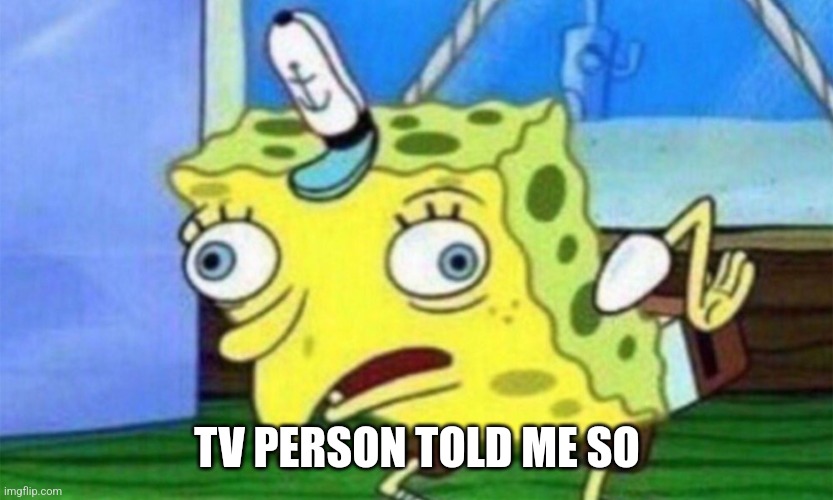 spongebob stupid | TV PERSON TOLD ME SO | image tagged in spongebob stupid | made w/ Imgflip meme maker