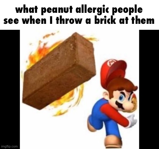 brick | what peanut allergic people see when I throw a brick at them | image tagged in mario throws a brick,peanut allergy | made w/ Imgflip meme maker