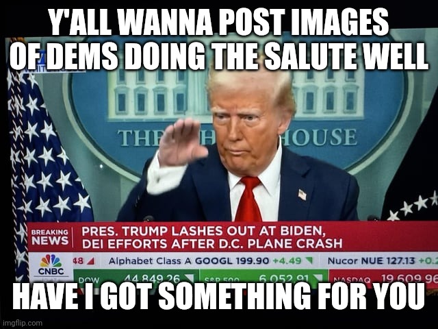 Well well Mr. Trump | Y'ALL WANNA POST IMAGES OF DEMS DOING THE SALUTE WELL; HAVE I GOT SOMETHING FOR YOU | image tagged in hitler | made w/ Imgflip meme maker