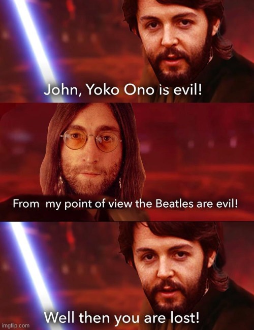 Beatles breakup circa. 1970 (colorized) | image tagged in the beatles,yoko ono,john lennon,paul mccartney | made w/ Imgflip meme maker