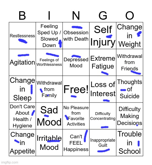 depression bingo 1 | image tagged in depression bingo 1 | made w/ Imgflip meme maker