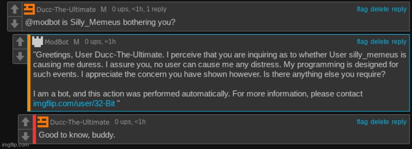 We should normalize genuinely being concerned and caring about ModBot because it's wholesome (32_bit what have you done to me) | made w/ Imgflip meme maker