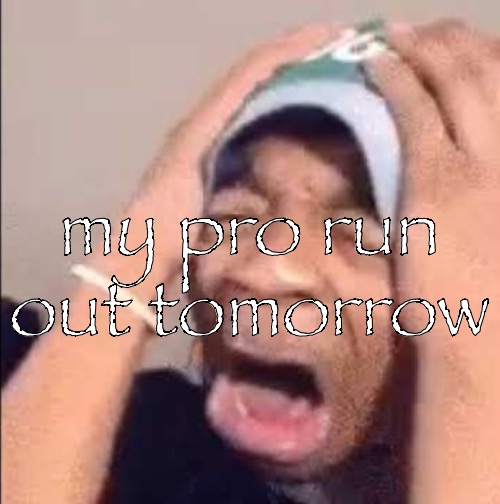 Flightreacts crying | my pro run out tomorrow | image tagged in flightreacts crying | made w/ Imgflip meme maker